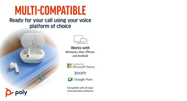 Poly Voyager Free 60 UC tr&aring;dl&ouml;sa in-ear h&ouml;rlurar + laddningsfodral med peksk&auml;rm, white sand