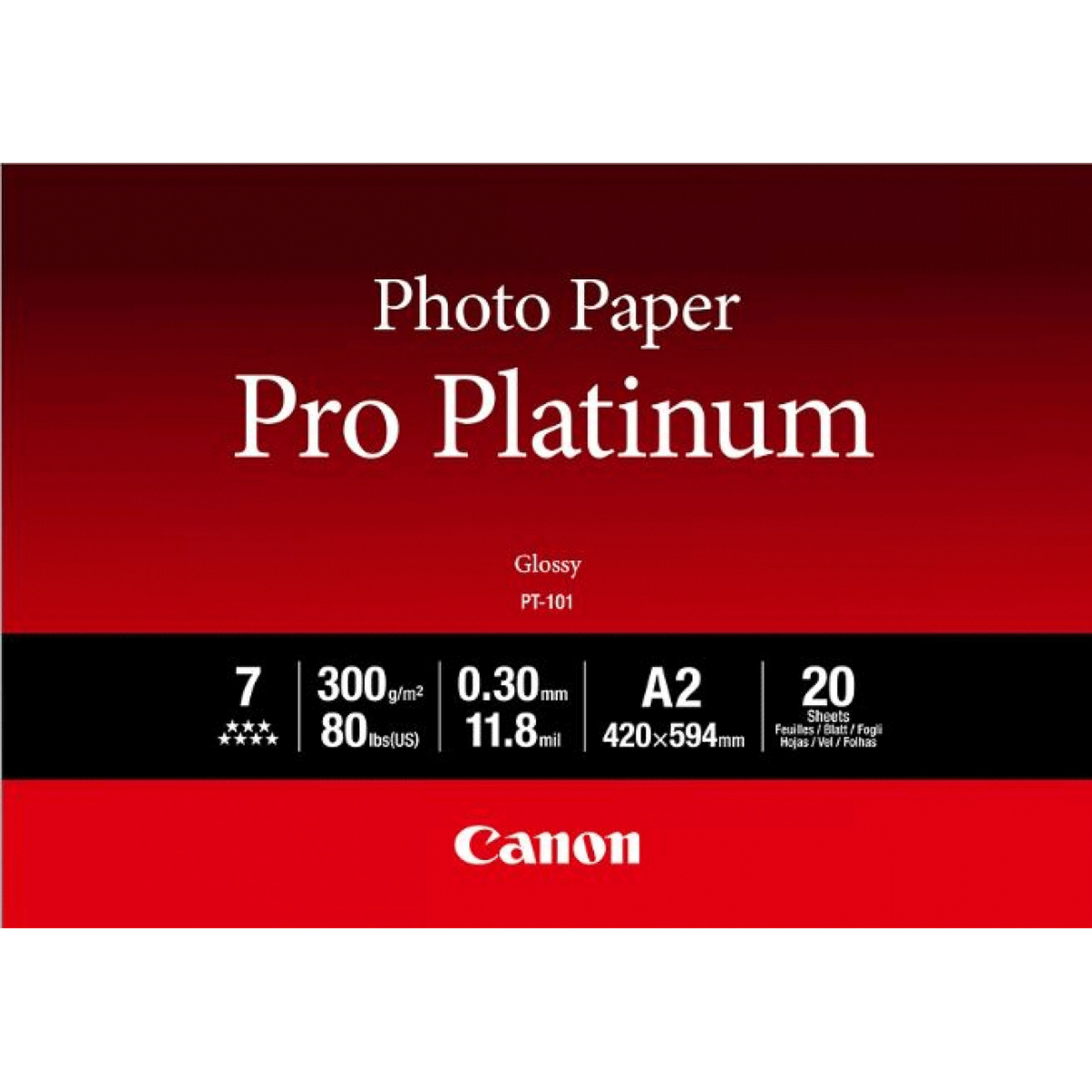 Canon Pro Platinum PT-101 - Erittäin kiiltävä - 300 mikronia - A2 (420 x 594 mm) - 300 g/m² - 20 arkki (arkit) valokuvapaperi