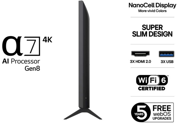 LG 50NANO8EA6A 50" 4K NanoCell webOS 25 TV, 60Hz, HDR10, HLG