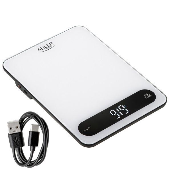Adler AD 3177wb Kitchen Scale, 5 kg, 1 g, White/Black