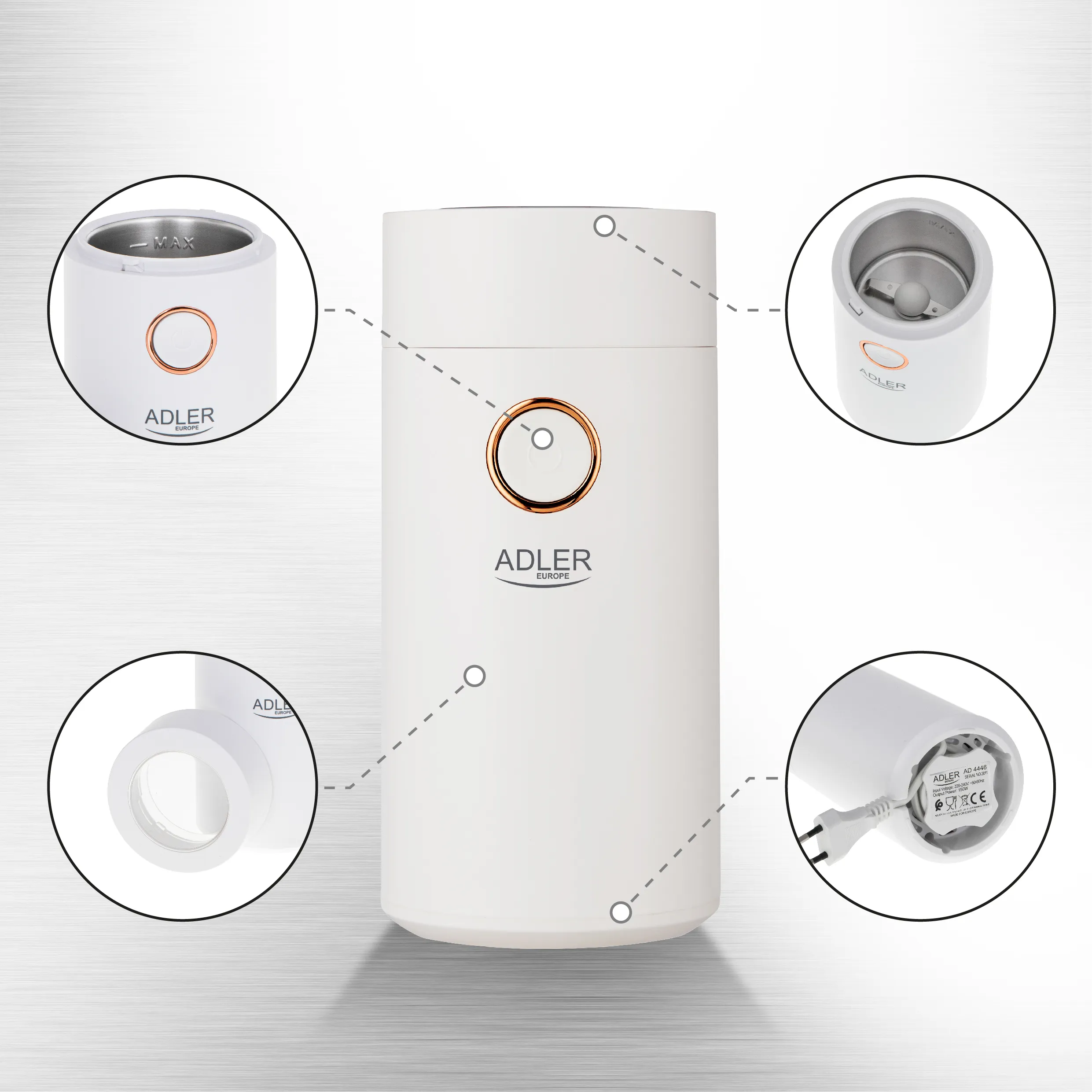 Adler AD 4446wg Coffee Grinder 75g, White