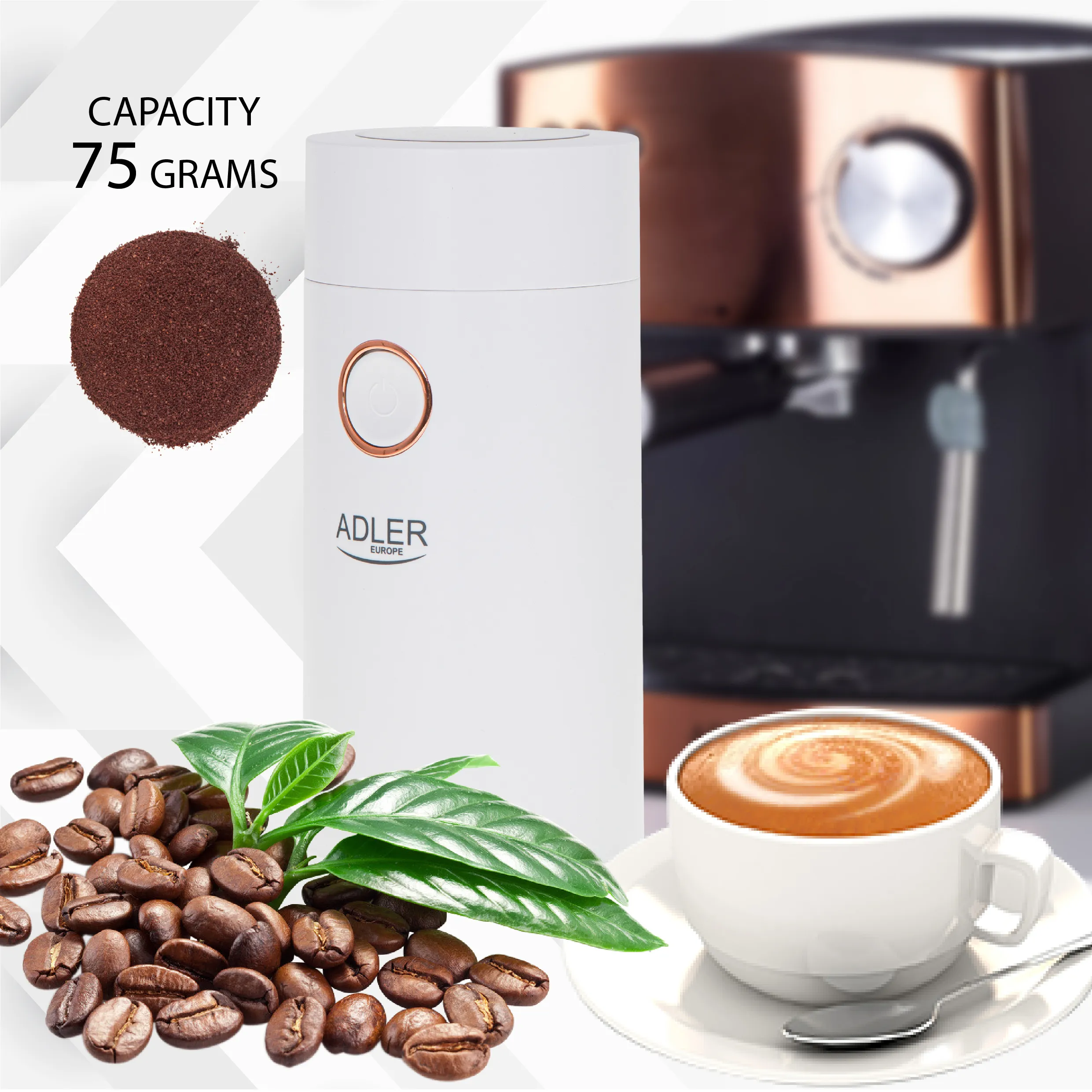 Adler AD 4446wg kaffekvarn 75 g, vit