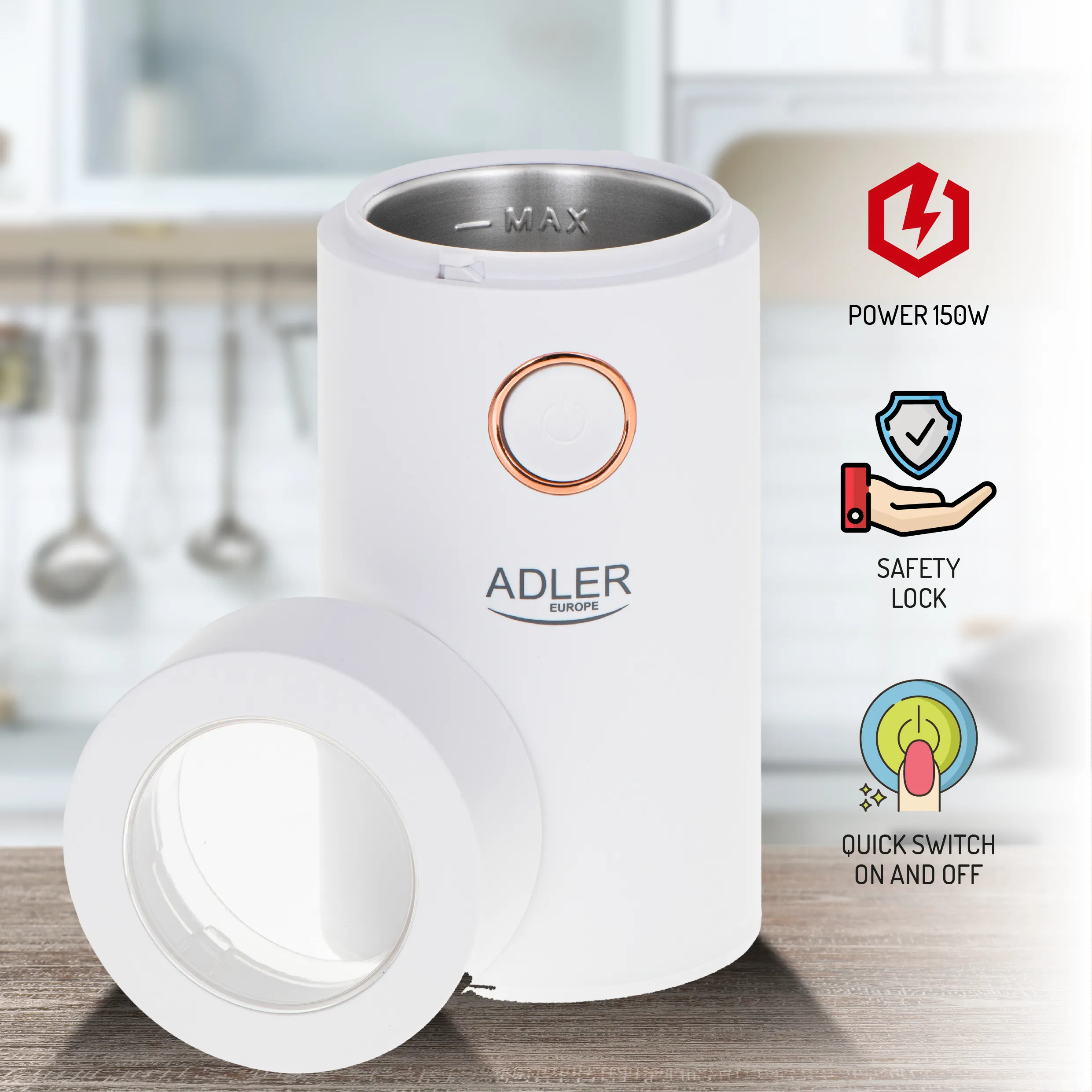Adler AD 4446wg Coffee Grinder 75g, White