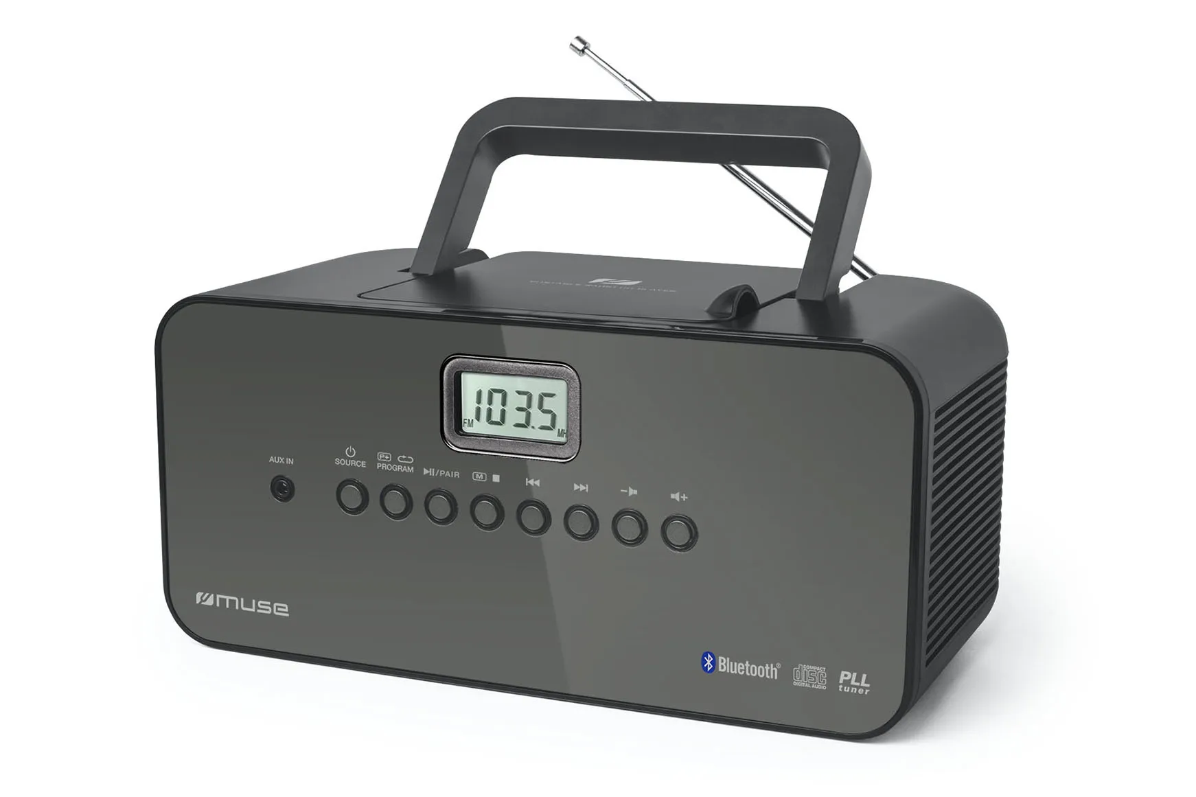 Muse M-22 BT - b&auml;rbar radio, FM/CD/Bluetooth, svart