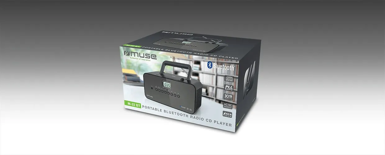 Muse M-22 BT - b&auml;rbar radio, FM/CD/Bluetooth, svart