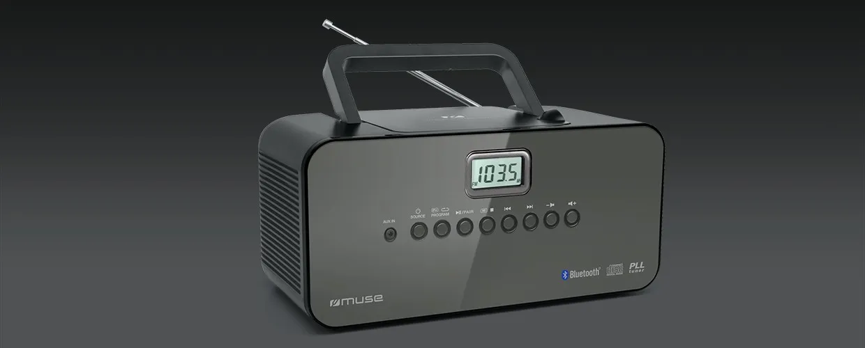 Muse M-22 BT - b&auml;rbar radio, FM/CD/Bluetooth, svart