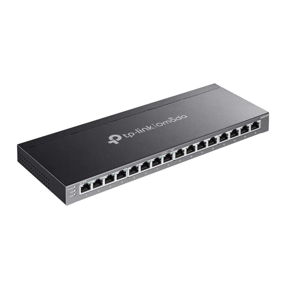 TP-Link JetStream TL-SG2016P - Managed 16-port Gigabit Ethernet switch with 8-port PoE+, black