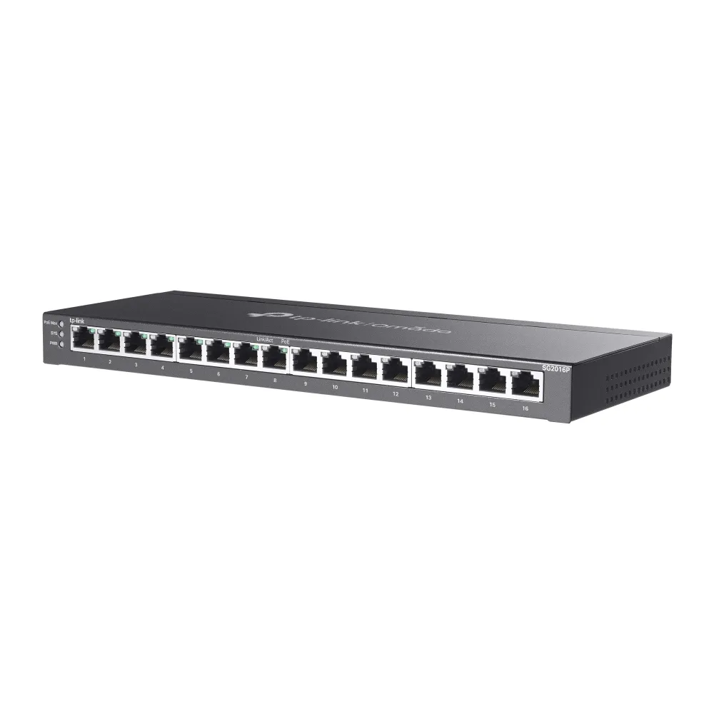TP-Link JetStream TL-SG2016P - Managed 16-port Gigabit Ethernet switch with 8-port PoE+, black