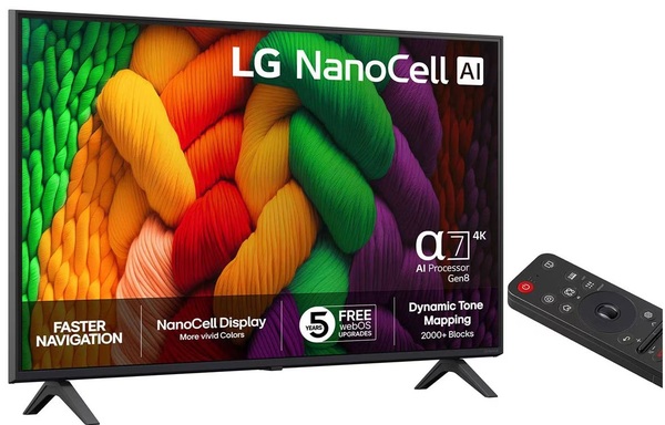 LG 50NANO8EA6A 50" 4K NanoCell webOS 25 TV, 60Hz, HDR10, HLG