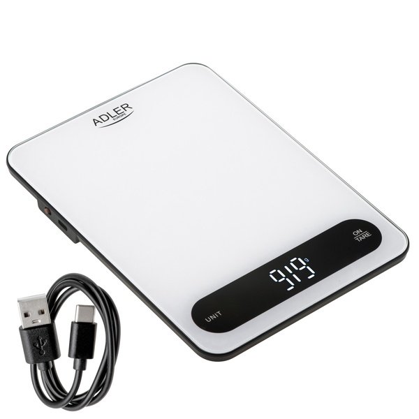 Adler AD 3177wb Kitchen Scale, 5 kg, 1 g, White/Black