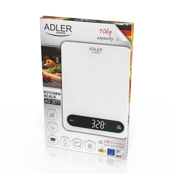 Adler AD 3177wb Kitchen Scale, 5 kg, 1 g, White/Black