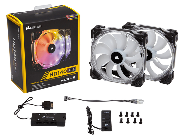 Corsair Fan, HD140 RGB LED Dual Fans With Controller - Fan