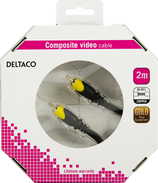 DELTACO, kompositvideokabel, 1xRCA ha - ha, guldpl&auml;terad, 2m