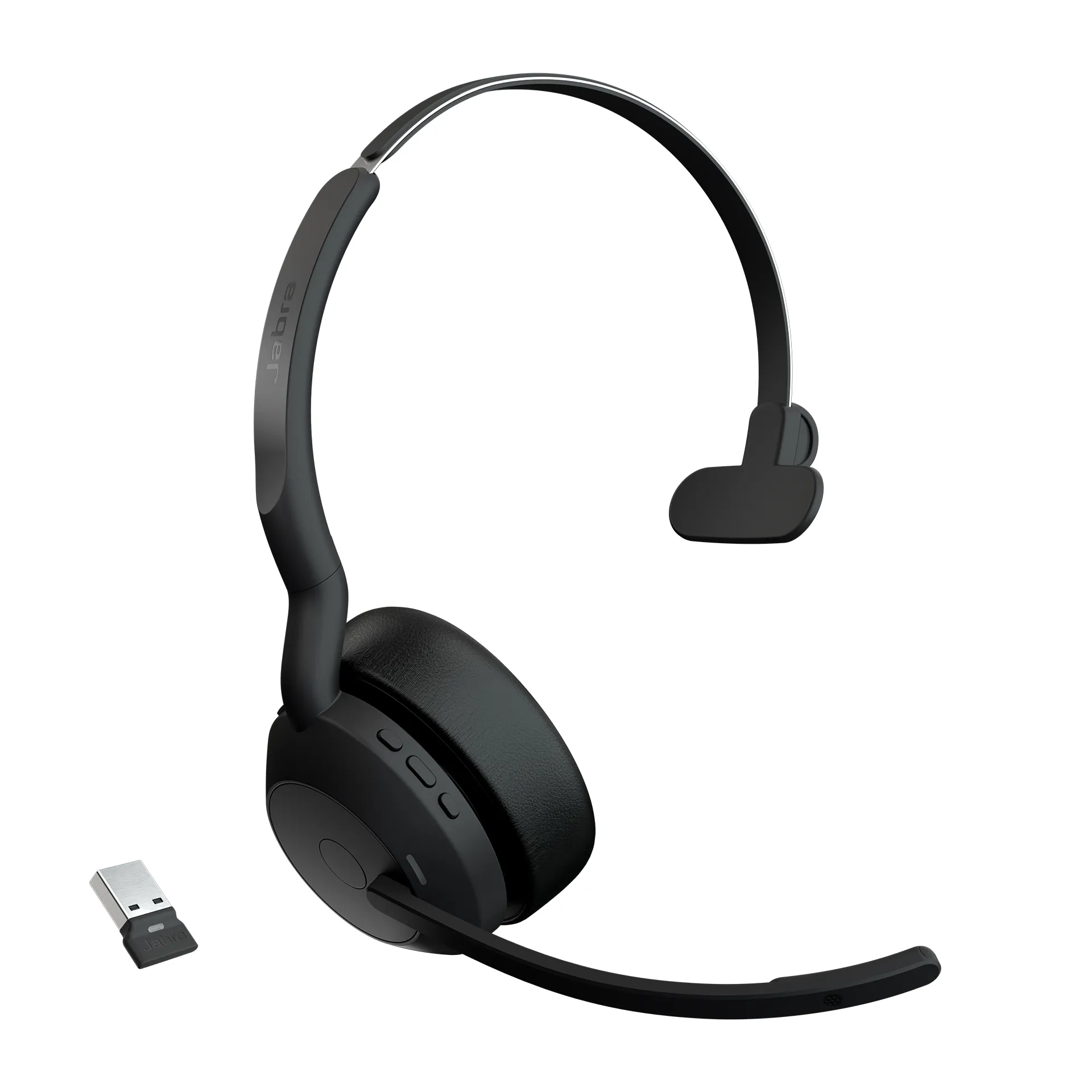 Jabra Evolve2 55 UC tr&aring;dl&ouml;s monoheadset + Link380a USB-A-adapter, svart
