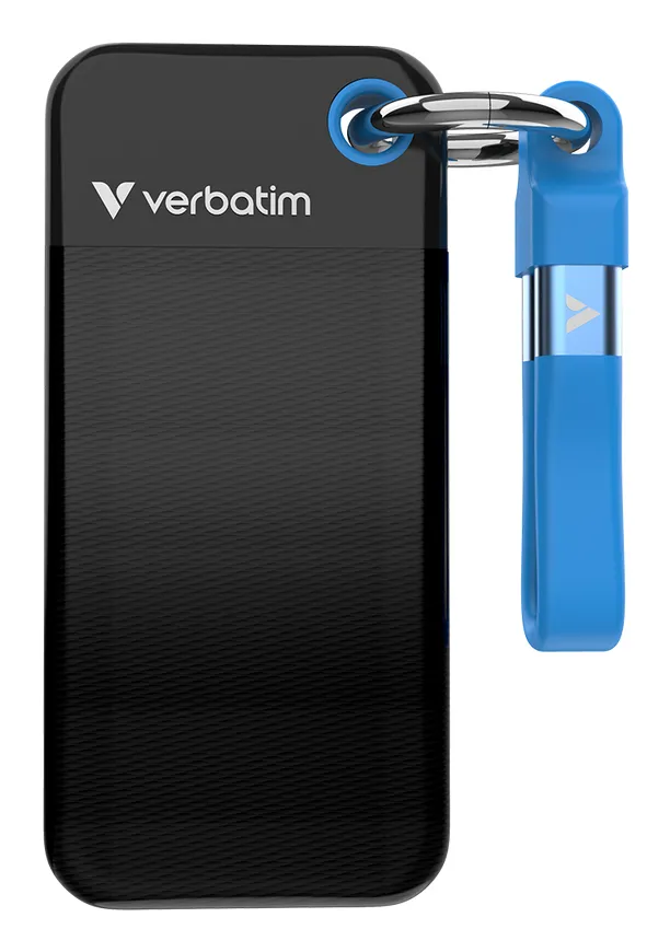 Verbatim Pocket SSD 2TB External SSD with USB 3.2 Gen 2 (USB-C), Portable, Rugged, Black/Blue