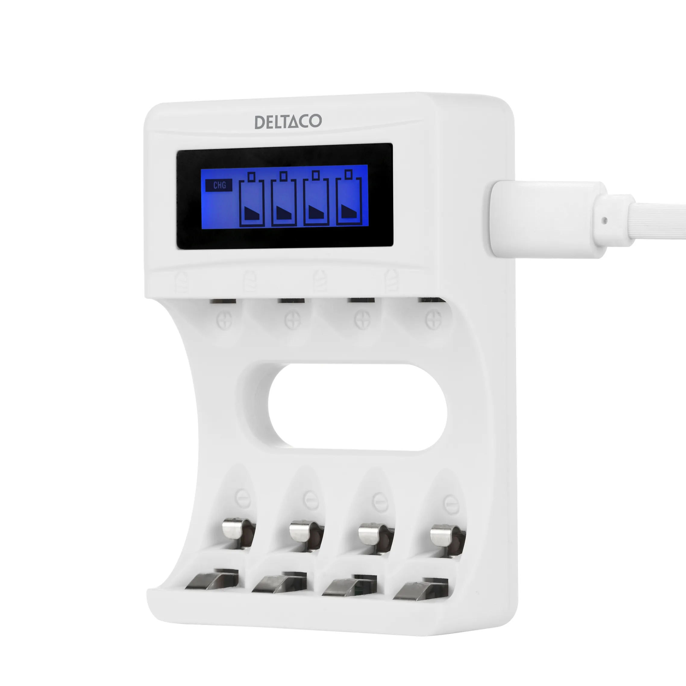 DELTACO Ultimate Ni-Mh USB charger with 4 x AAA batteries
