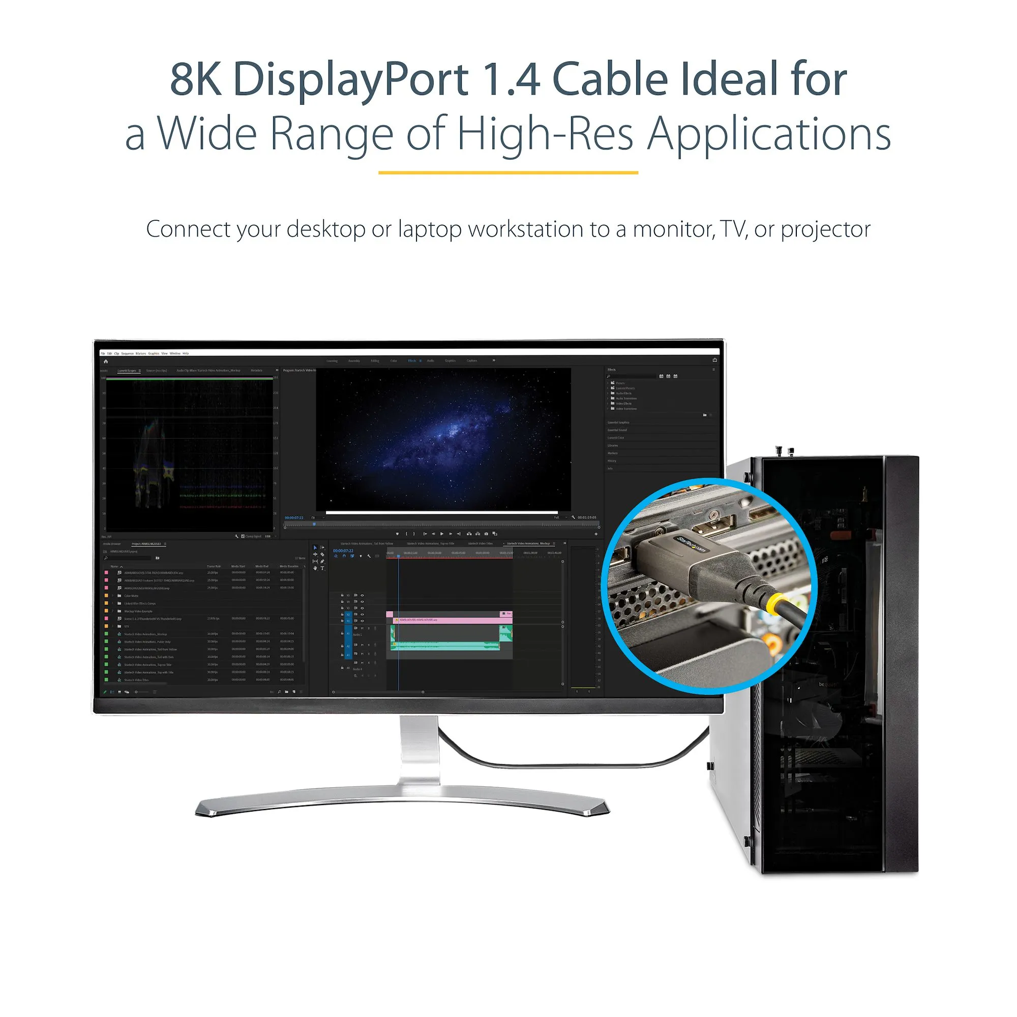 Startech  DisplayPort &ndash; DisplayPort 1.4 - kabel, 2 m, Gr&aring;/Svart