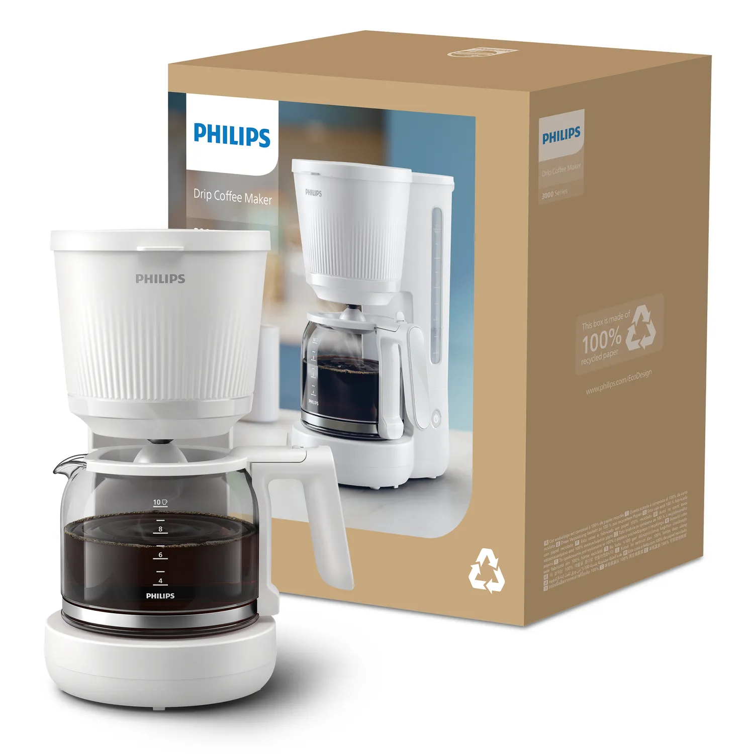 Philips Serie 3000 -kahvinkeitin, Arctic White, 10 kuppia