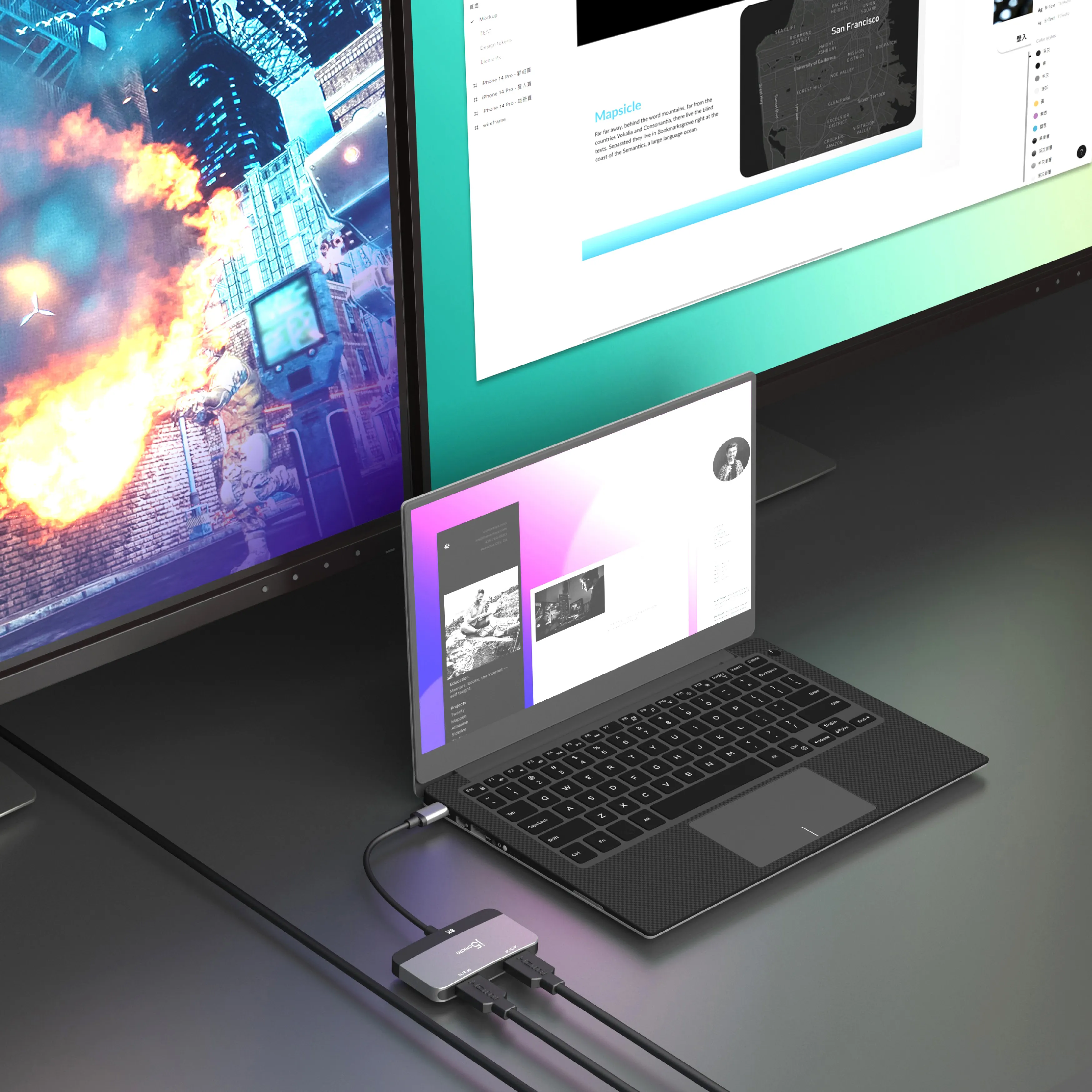 J5 Create USB-C - 2x HDMI 8K -sovitin, Harmaa