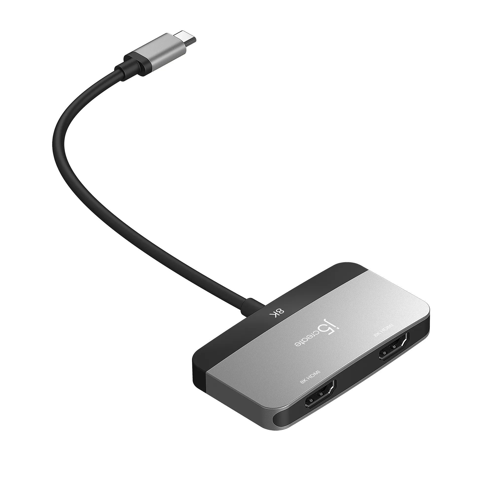 J5 Create USB-C - 2x HDMI 8K -sovitin, Harmaa