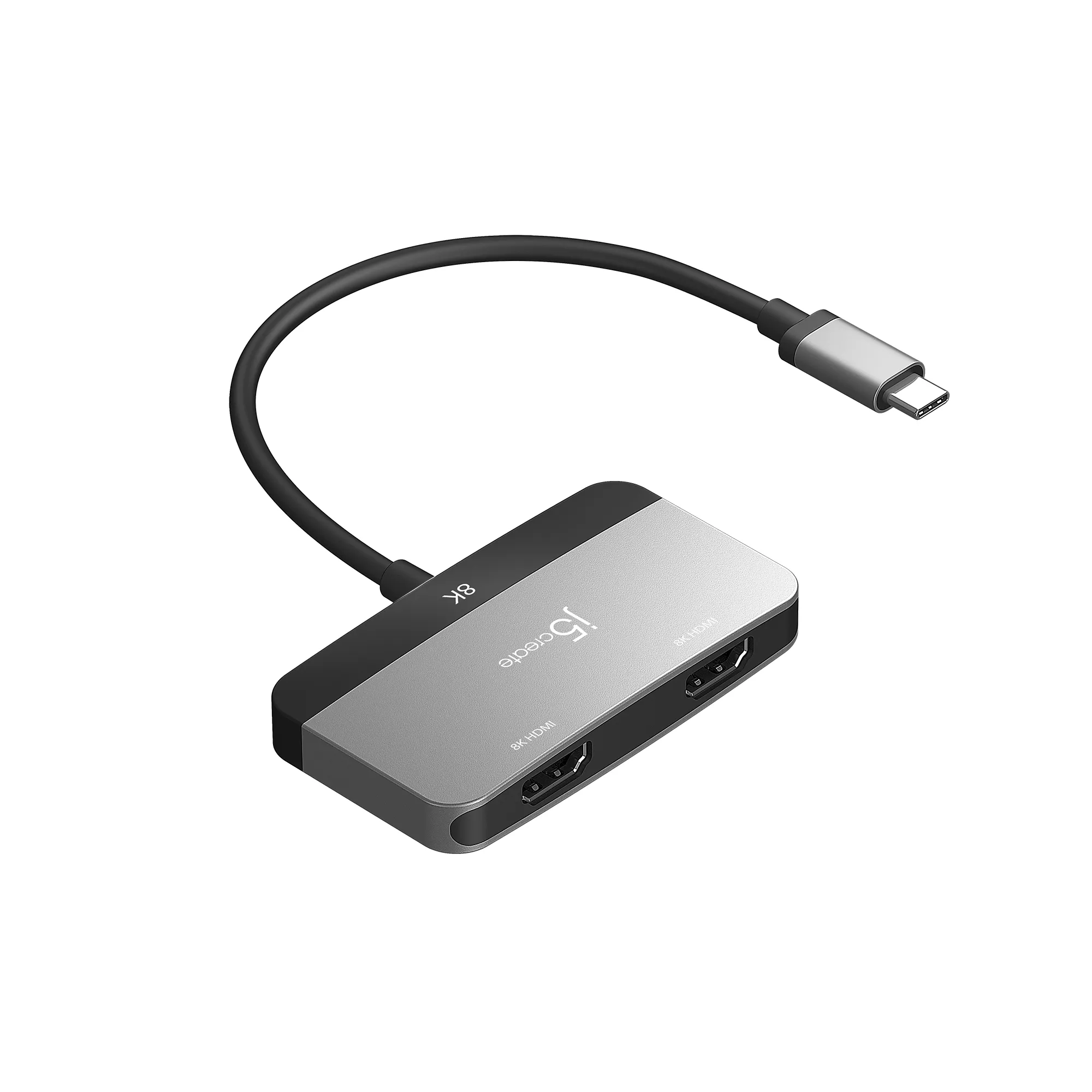 J5 Create USB-C - 2x HDMI 8K -sovitin, Harmaa