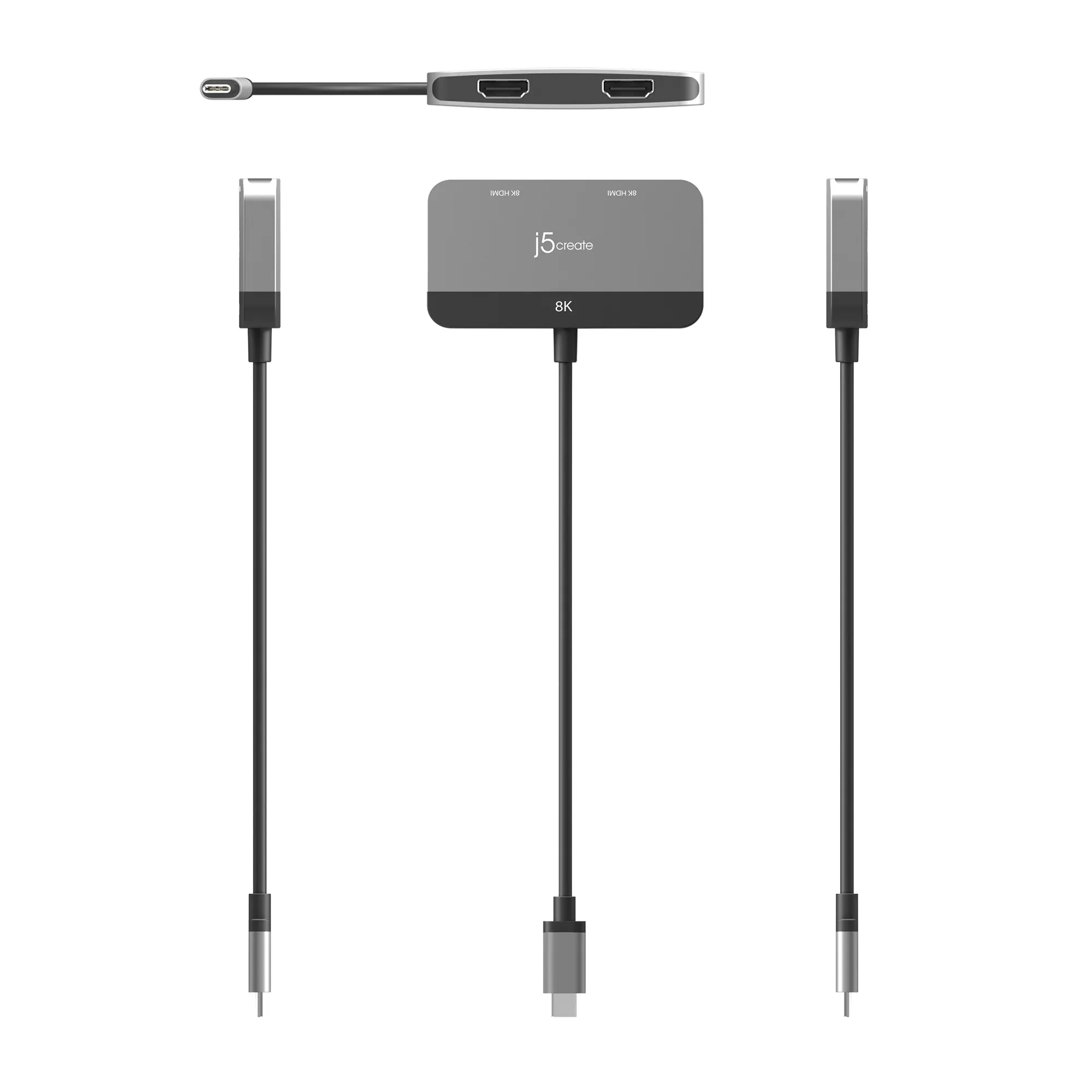 J5 Create USB-C - 2x HDMI 8K -sovitin, Harmaa