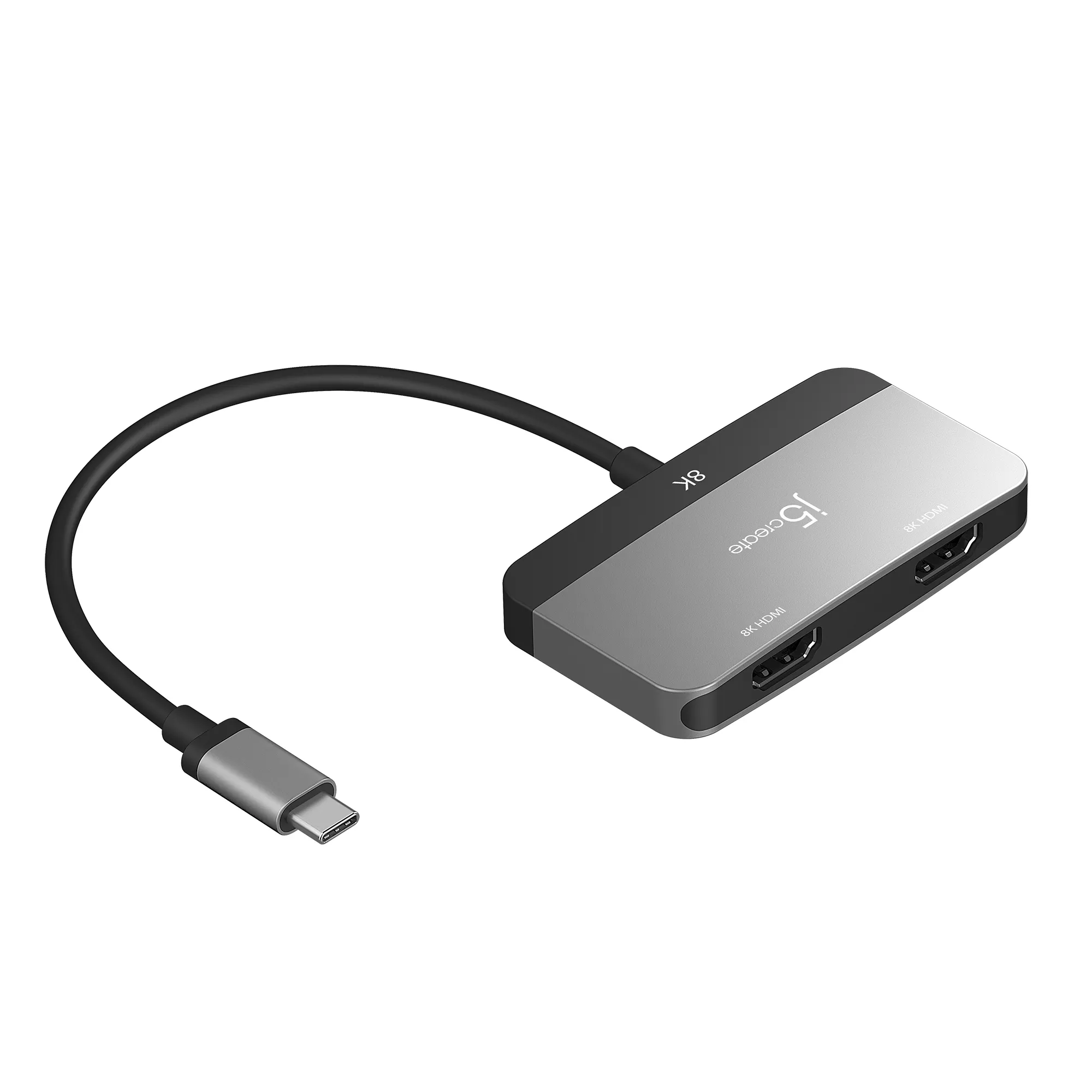 J5 Create USB-C - 2x HDMI 8K -sovitin, Harmaa