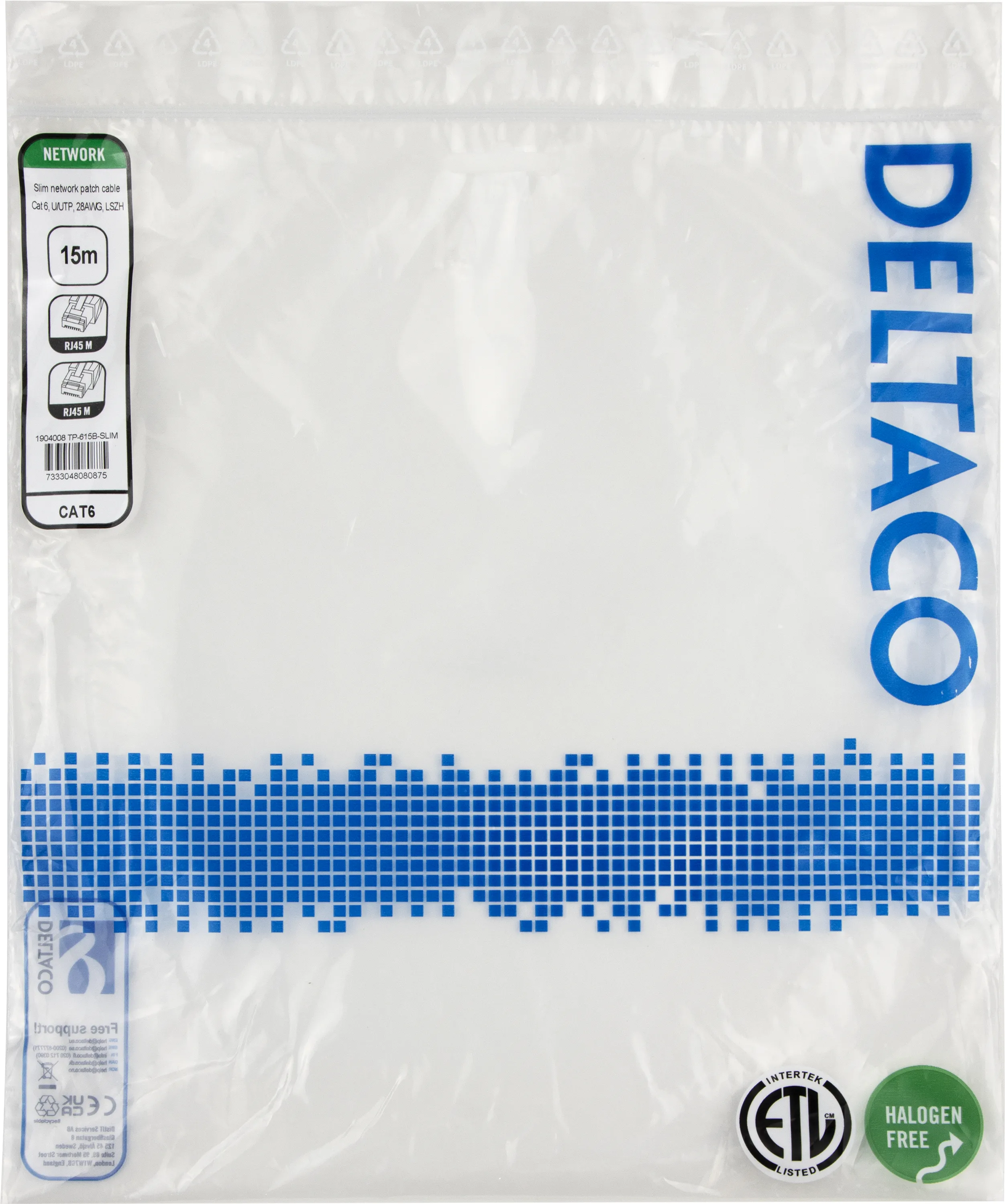 Deltaco Cat6 UTP LSZH RJ45 15m n&auml;tverkskabel, bl&aring;