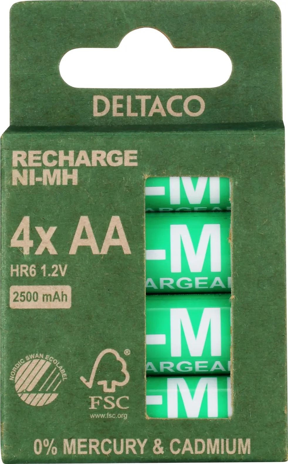 DELTACO Ultimate Ni-Mh rechargeable, LR6/AA size, 2500mAh, 4-pack