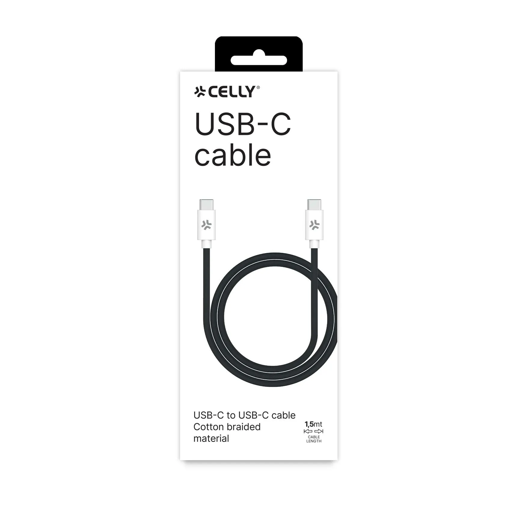 CELLY USB-C -kaapeli, 60 W, 1,5 m, musta