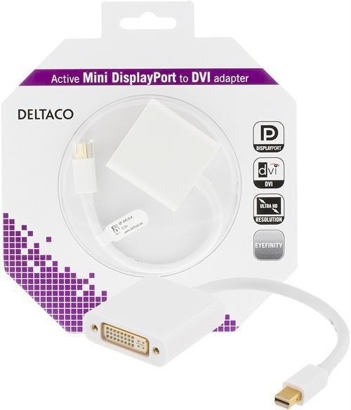 DELTACO mini DisplayPort - DVI-D Single Link sovitin, 4K, ur-na, valk.