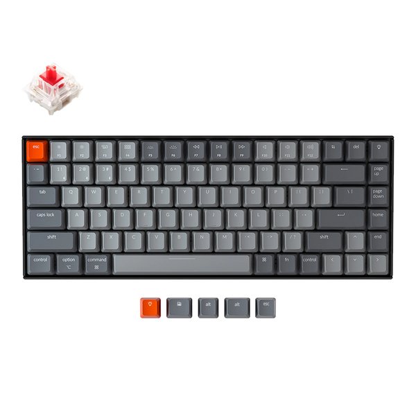 Keychron K2 White LED - tr&aring;dl&ouml;s gaming tangentbord, Gateron Red, Svart