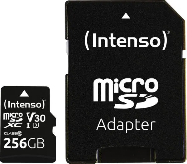 Intenso Professional 256 Gt microSDXC UHS-I U3 V30 Class 10 -muistikortti, musta