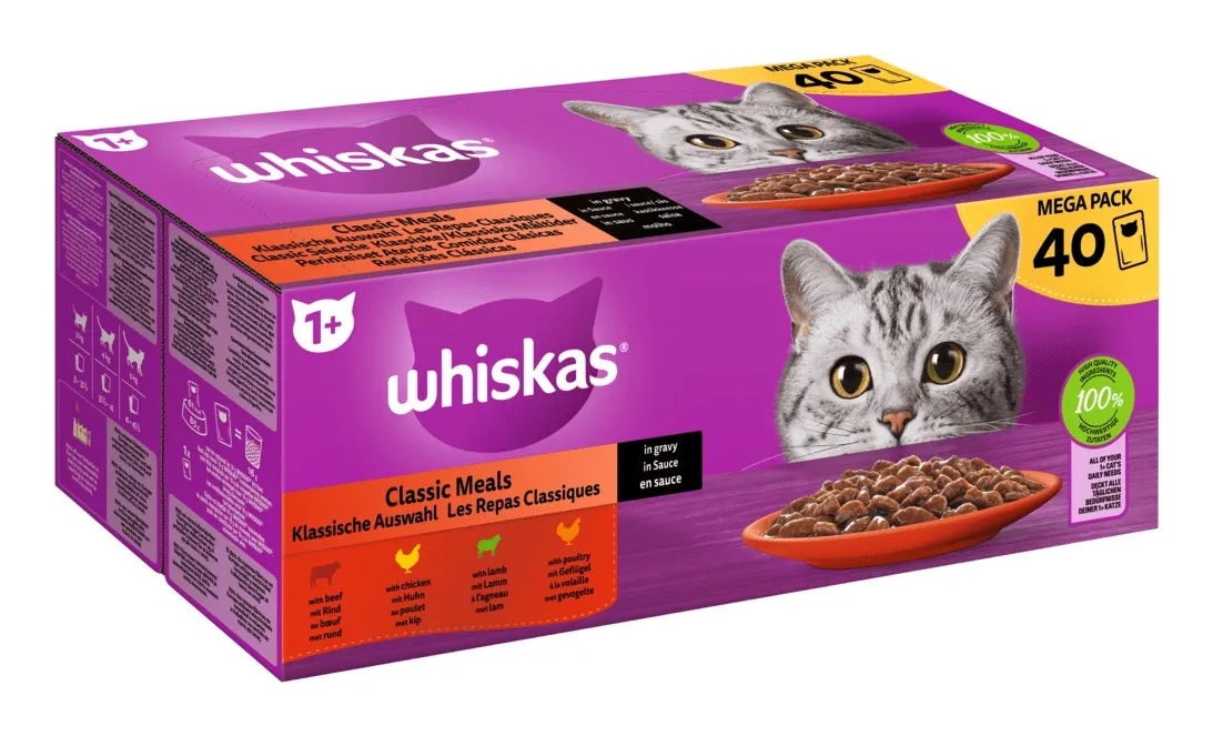 Whiskas Classic Meals Mix, Kissan m&auml;rk&auml;ruoka, Adult, 40 x 85 g