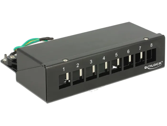 DeLOCK patchpanel, 8 portar, för keystone kotanktdon, skärmad, svart