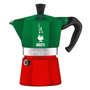 Bialetti Moka Express Tricolore -espressomaskin röd/grön, 3 koppar