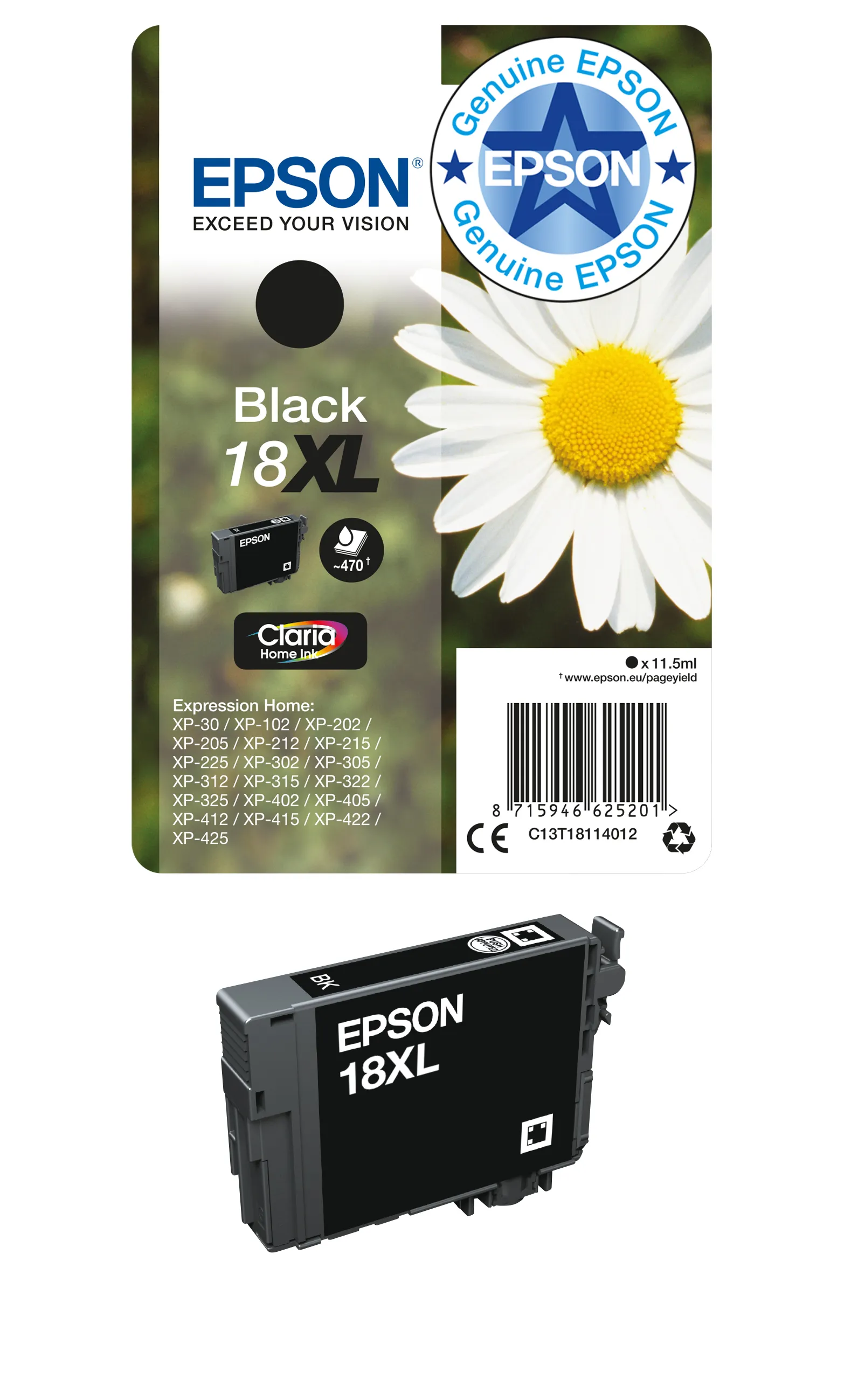 Epson 18 bl&auml;ckpatron, 5.2 ml, svart