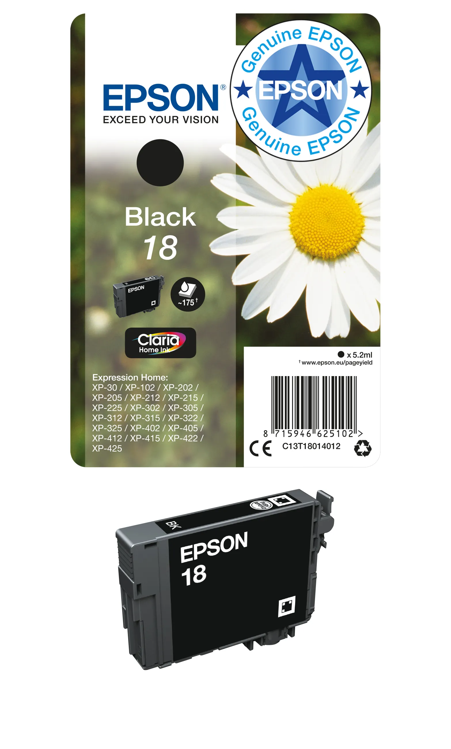 Epson 18 bl&auml;ckpatron, 5.2 ml, svart