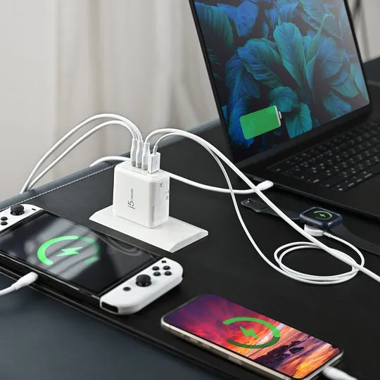j5create JUP4370EF-N 70 Watt GaN USB-C 4-portars - Mobilladdare, Vit