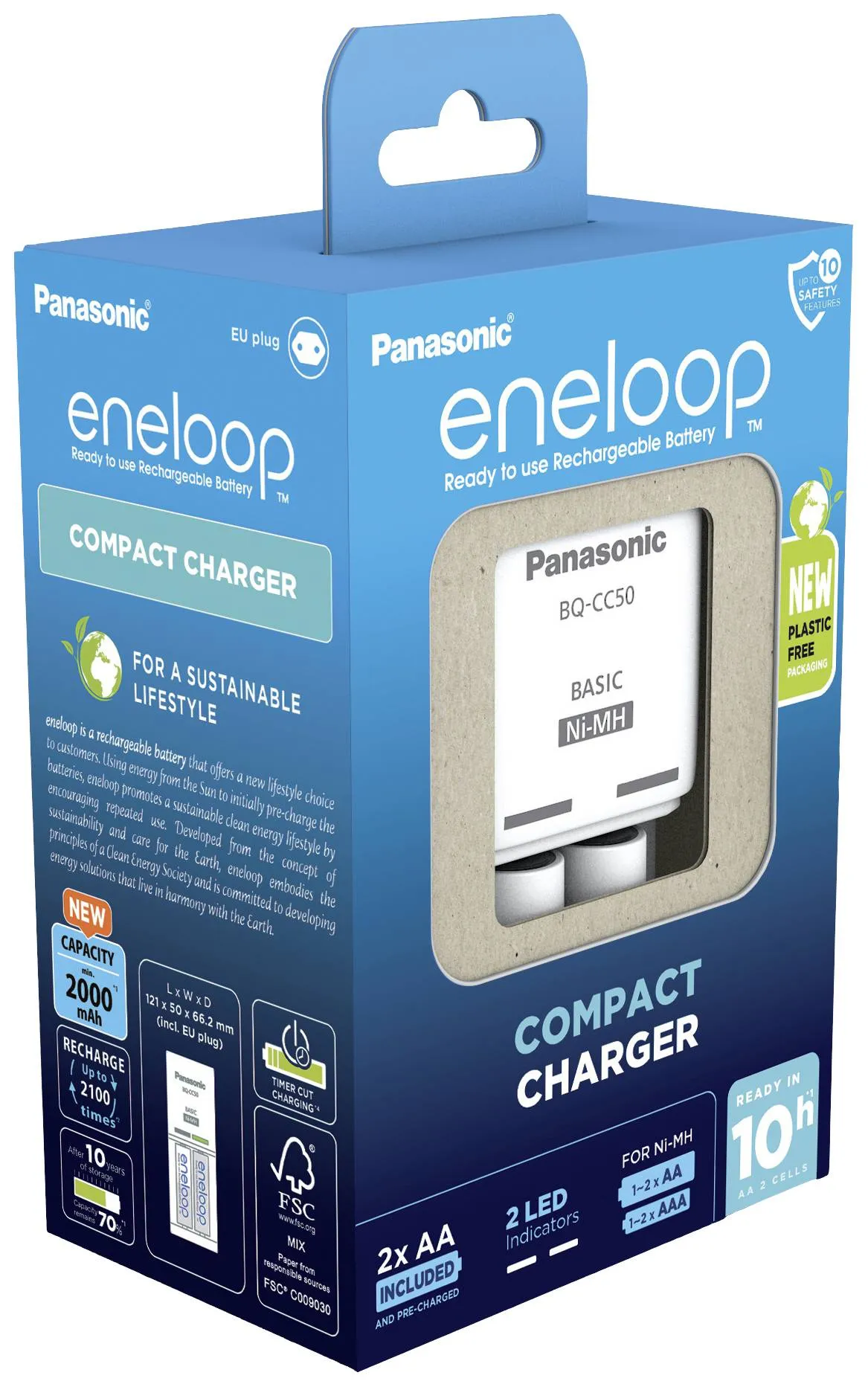 Panasonic Eneloop akkulaturi BQ-CC50 (10h) ja 2 x R6/AA Eneloop 2000mAh akku