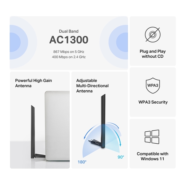 Mercusys MA30H AC1300 High Gain WiFi USB - adapter