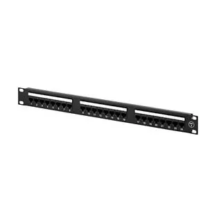 UTP kytkentäpaneeli, 24xRJ45, Cat.6, Krone, 1U 19", metallia, musta