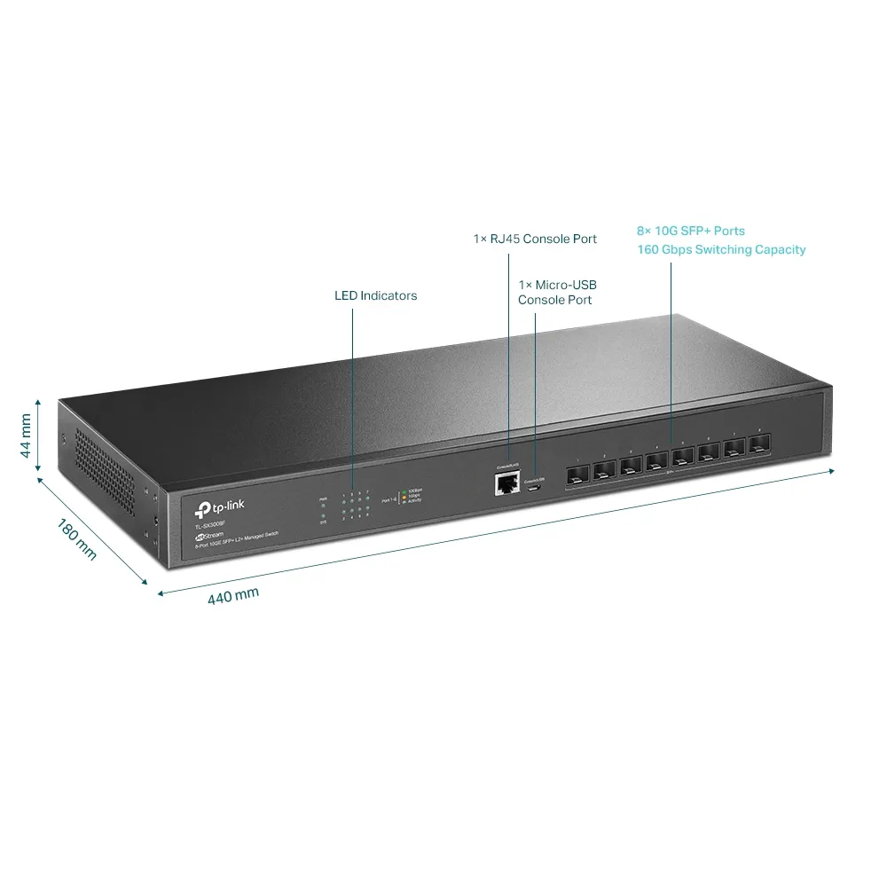 TP-Link JetStream 8-Port 10GE SFP+ L2+ Managed Switch