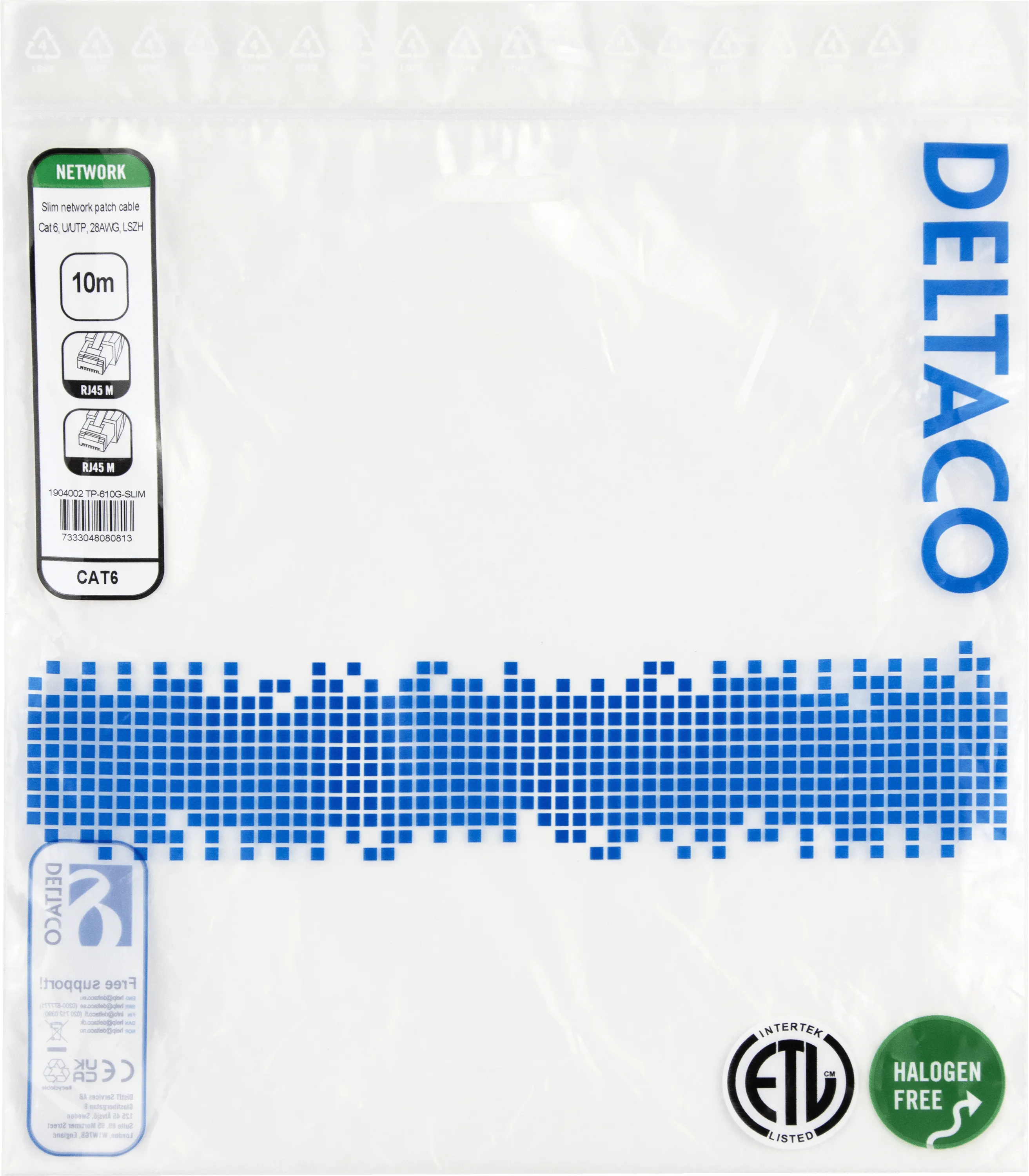 Deltaco Cat6 UTP RJ45 10m Network Cable, Green