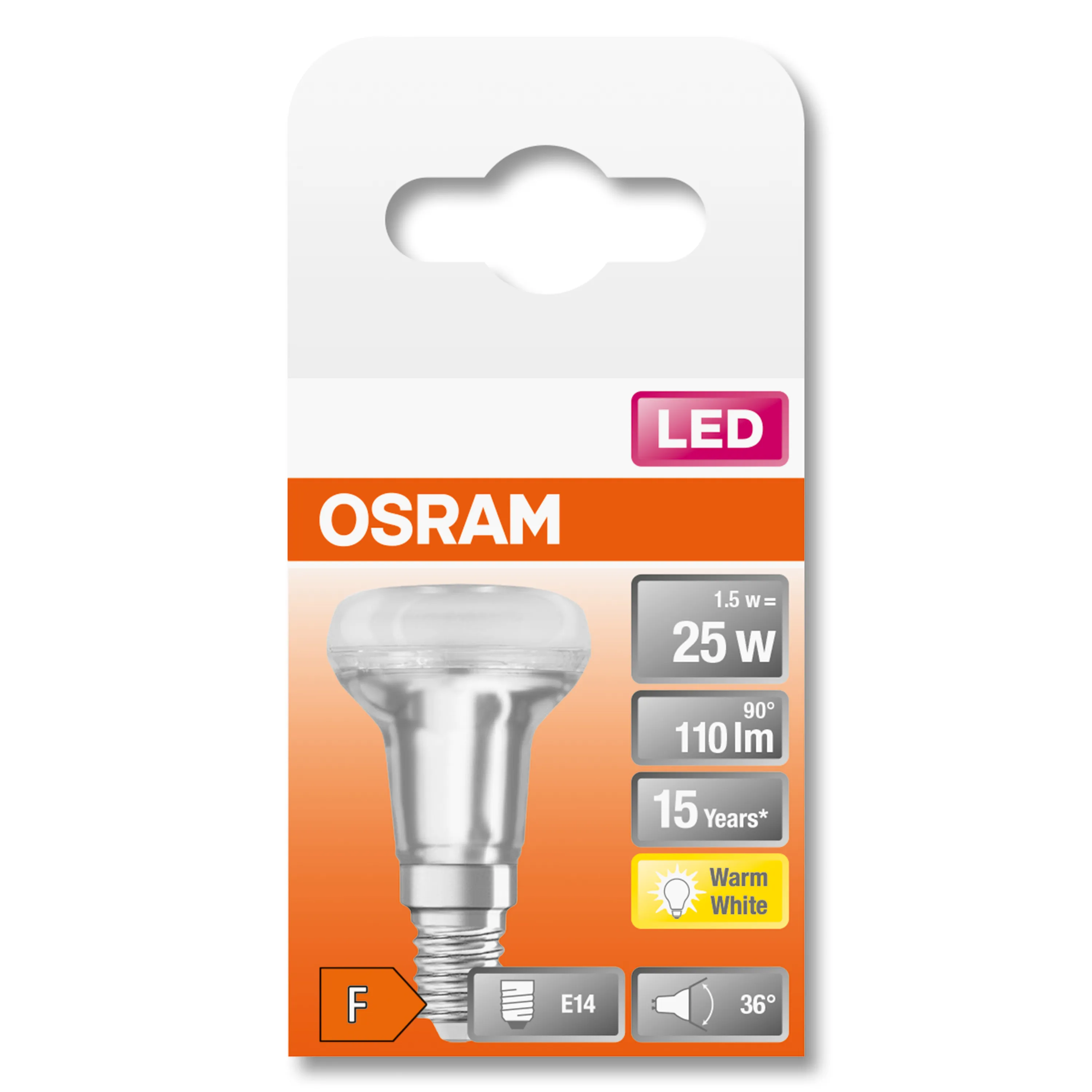 OSRAM LED STAR R39 E14 1.5 watt 110 lumen 2700 kelvin warm white