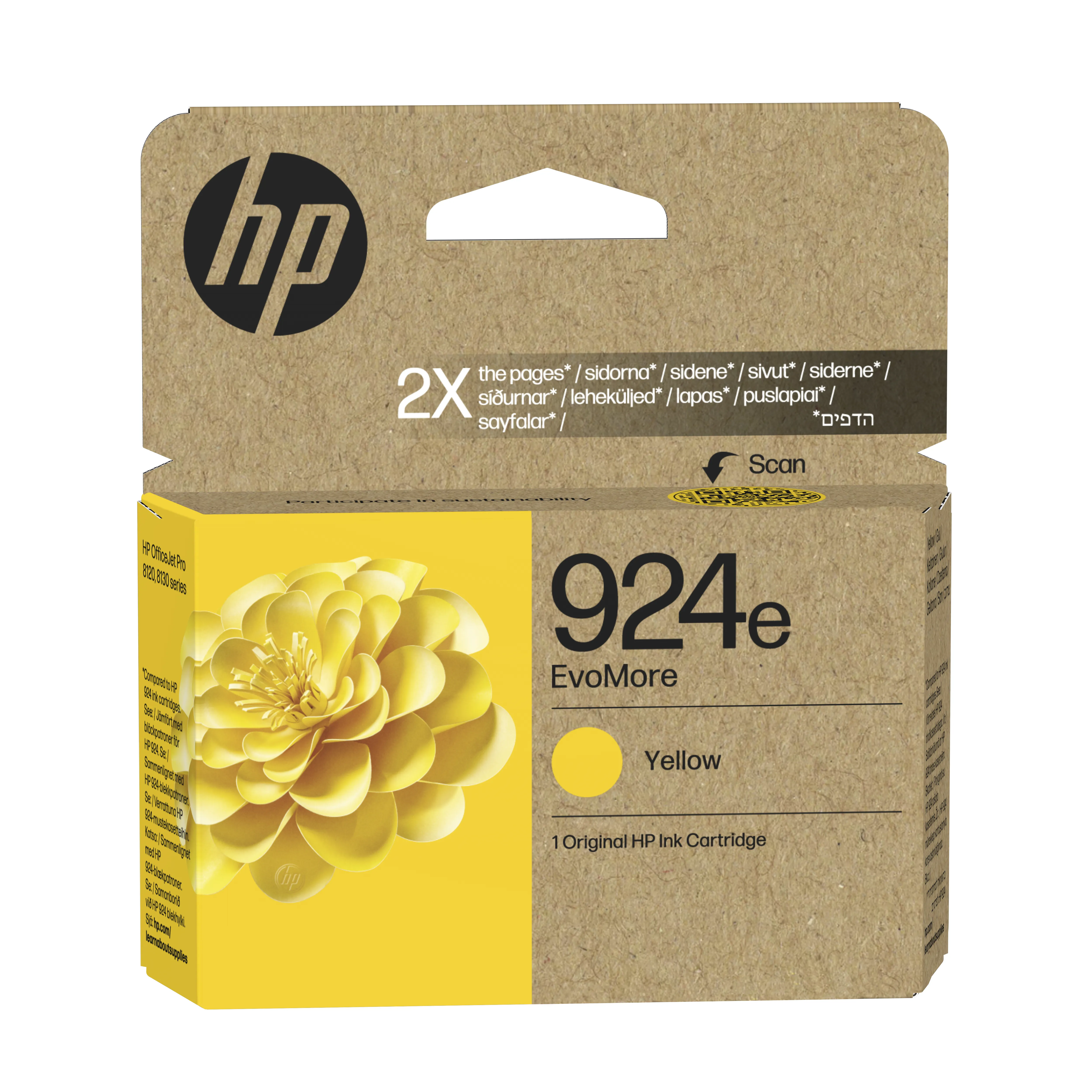 HP 924e EvoMore XL -mustekasetti, keltainen