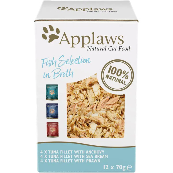 Applaws Fish Selection Multipack in Broth, Kissan märkäruoka, Adult, 12 x 70 g