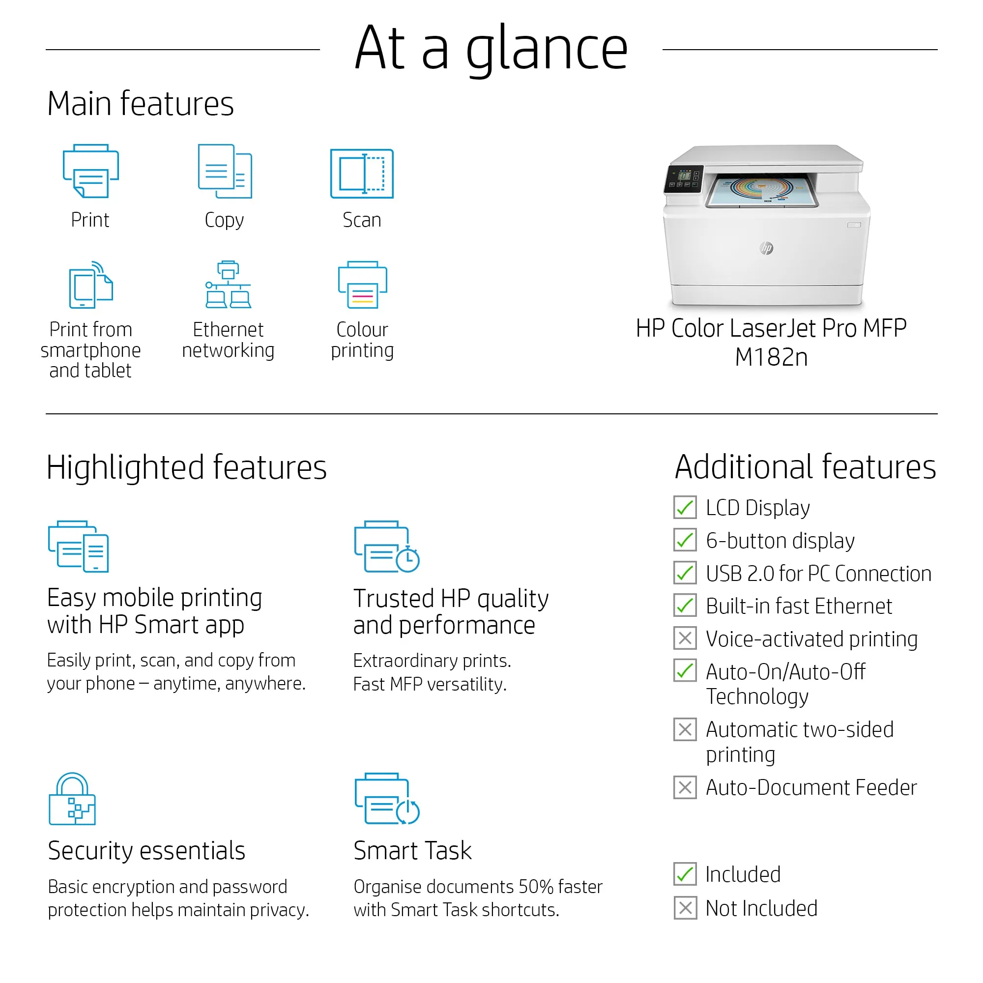 HP Color LaserJet Pro MFP M182n - Monitoimitulostin - v&auml;ri - laser - 216 x 297 mm (alkuper&auml;inen) - A4/Legal (media) - jopa 16 sivua/min (kopiointi) - jopa 16 si