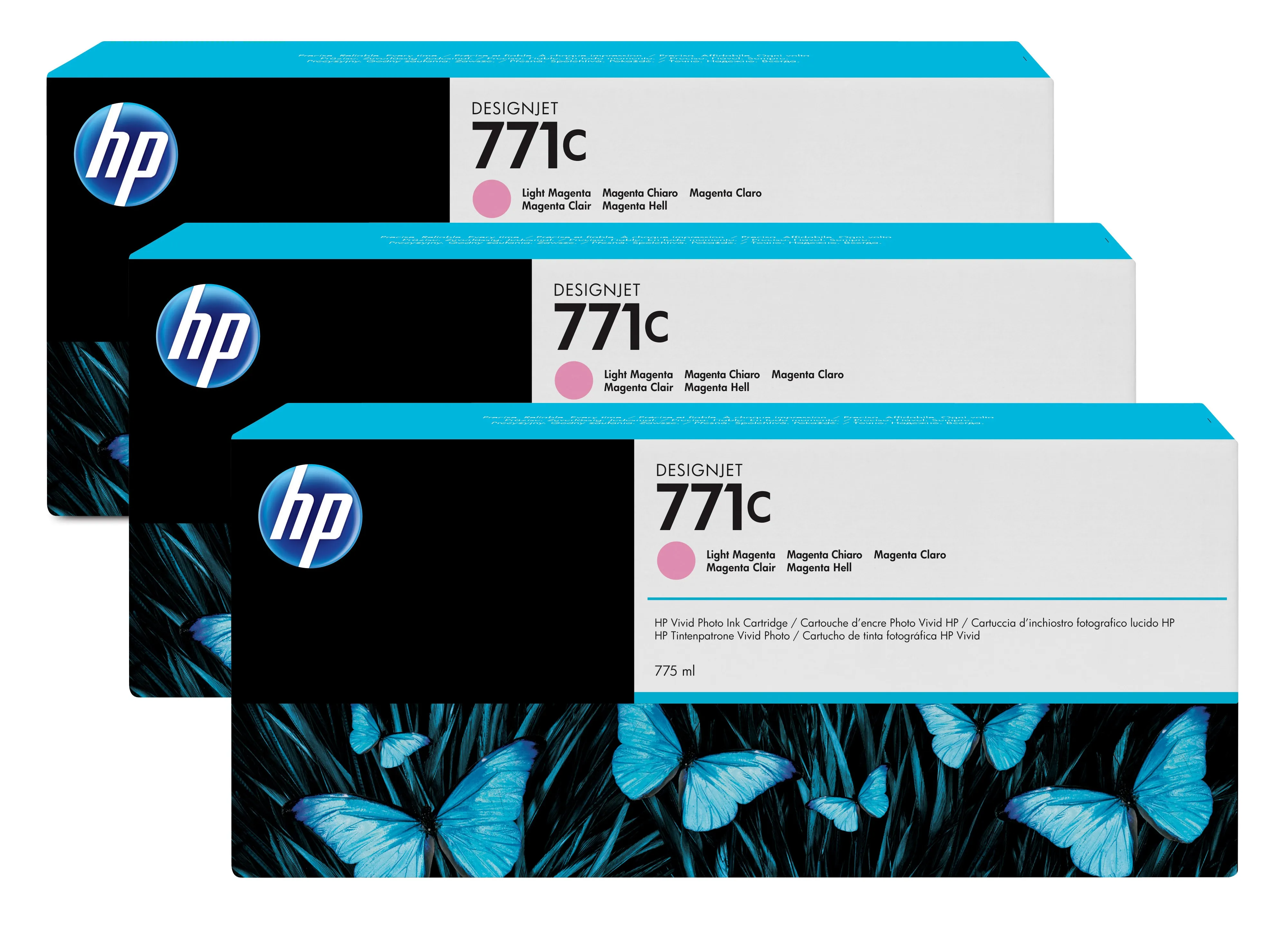 HP 771C kit med bl&auml;ckpatroner, 775 ml, ljusmagenta, 3 st
