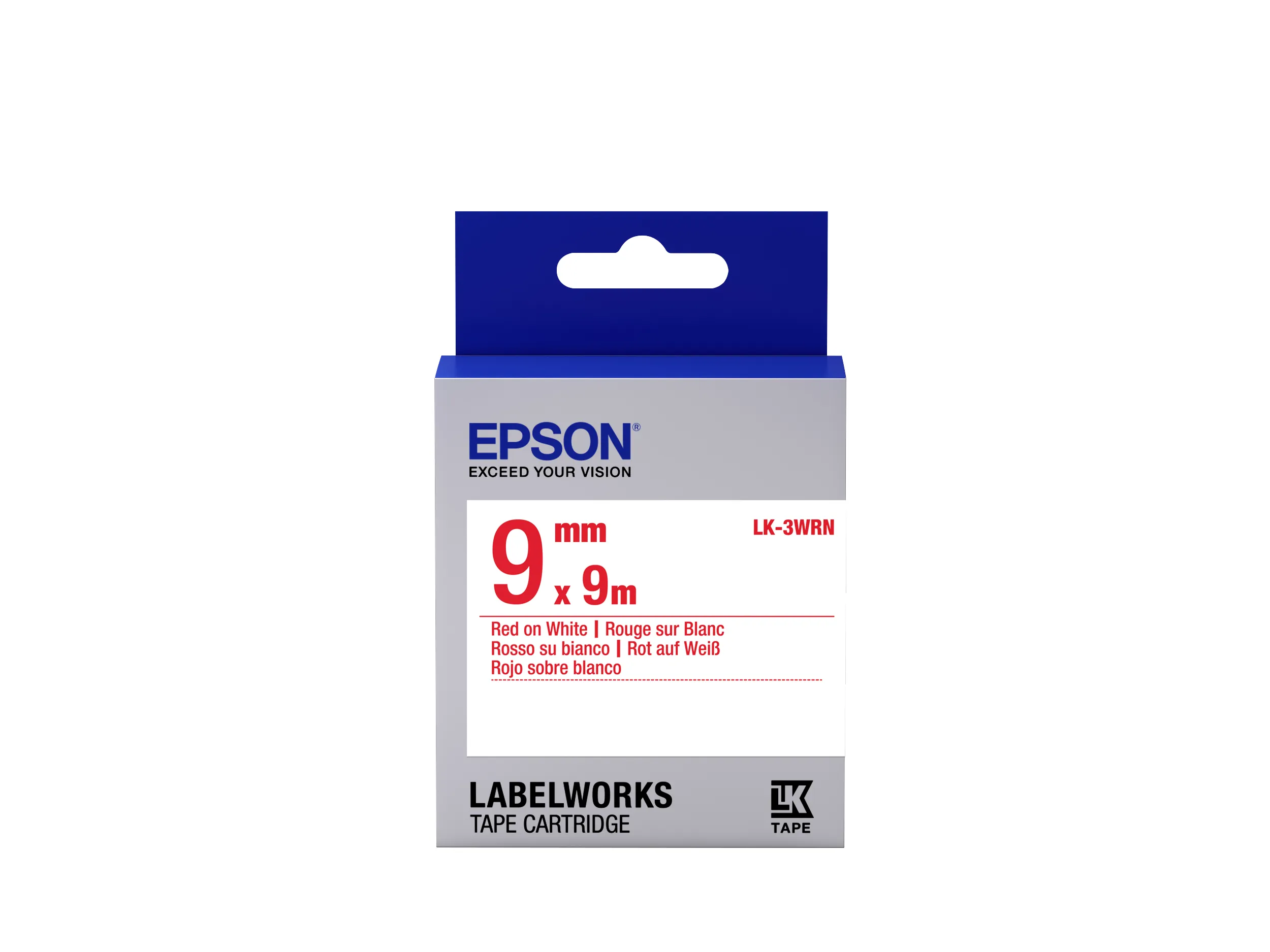 Epson LabelWorks LK-3WRN - Punainen valkoisella - Rulla (0,9 cm x 9 m) 1 rulla (rullat) etikettiteippi malleihin LabelWorks LW-1000, 300, 400, 600, 700, 900, K4